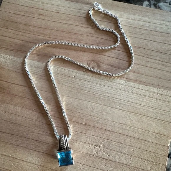 14k & Sterling Huge Blue Topaz Necklace - Picture 6 of 6